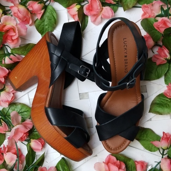 Lucky Brand sz 9.5 Black Leather Sandal Heels - Picture 7 of 7